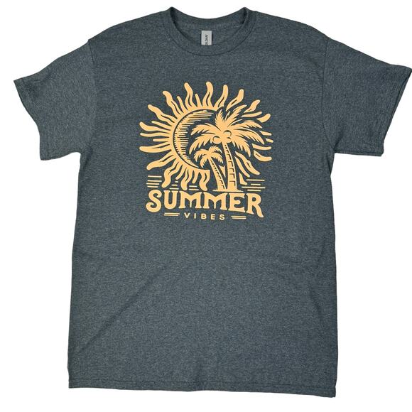 Summer Vibes Women’s Medium T-Shirt Short Sleeve Dark Gray Heather Crew Neck - Picture 2 of 7